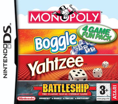 4 Game Fun Pack - Monopoly + Boggle + Yahtzee + Battleship - Nintendo DS Games