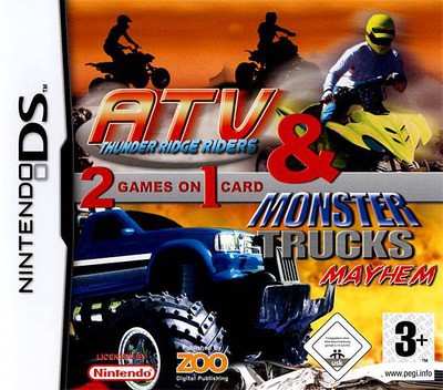2 Games on 1 Card - Monster Trucks Mayhem & ATV - Thunder Ridge Riders - Nintendo DS Games