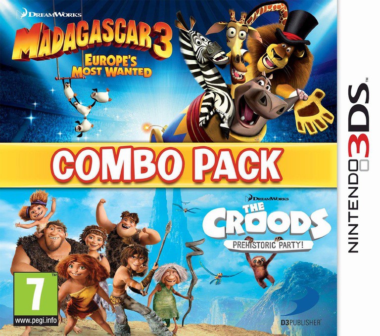 The Combo Pack - Madagascar 3 - Europe's Most Wanted + Croods - Prehistoric Party! - Nintendo 3DS Games