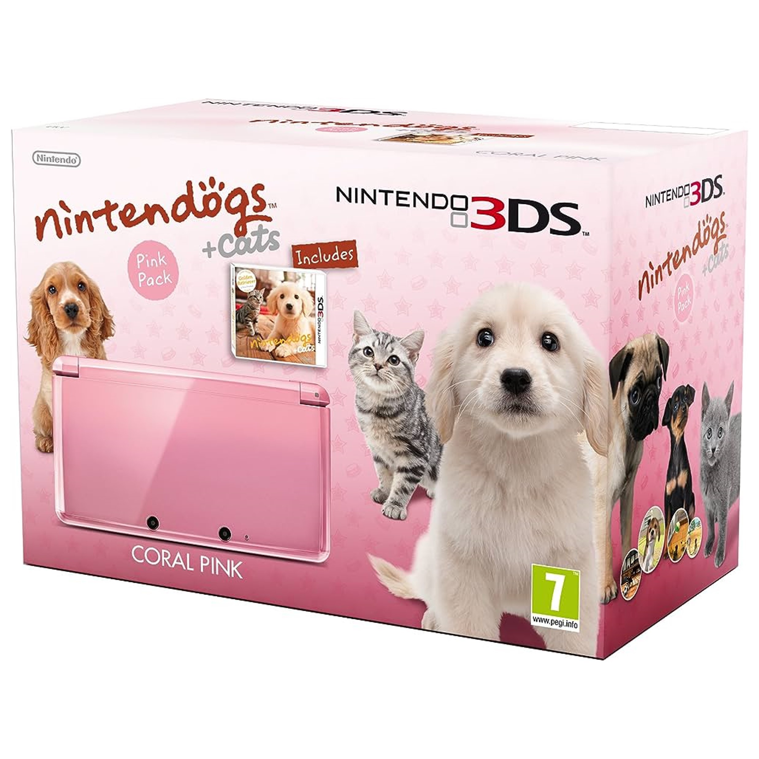 Nintendo 3DS - Coral Pink - Nintendögs + Cats Edition [Complete] - Nintendo 3DS Hardware