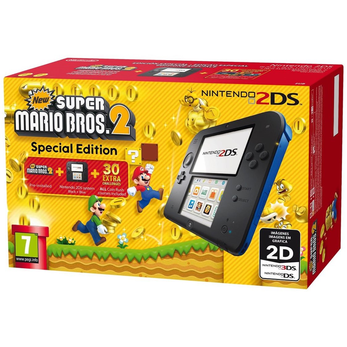Nintendo 2DS - Black/Blue (Electric Blue) - Super Mario Bros 2 Edition [Complete] - Nintendo 3DS Hardware