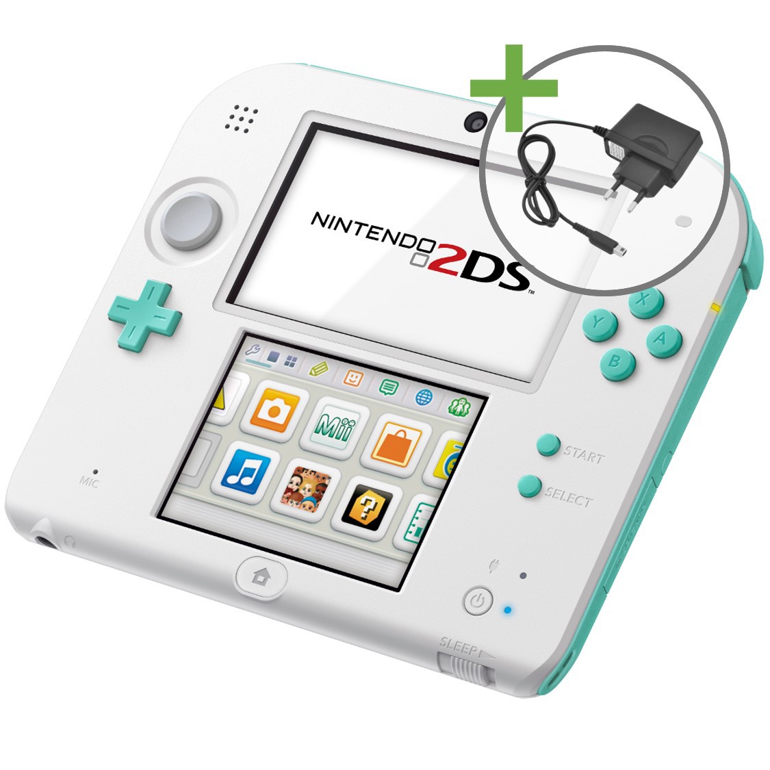 Nintendo 2DS - White/Green (Sea Green) - Nintendo 3DS Hardware