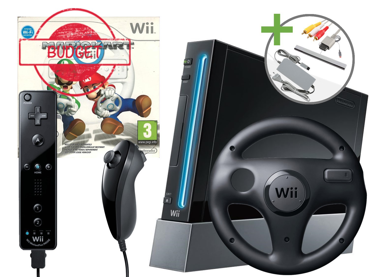 Nintendo Wii Starter Pack - Mario Kart Motion Plus Black Edition - Budget Kopen | Wii Hardware