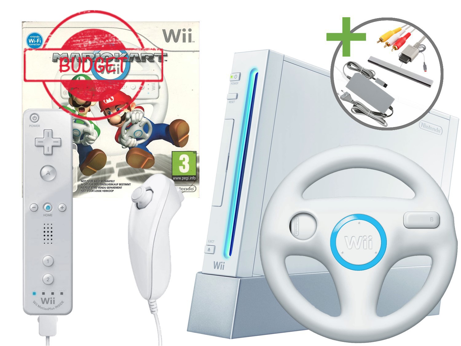 Nintendo Wii Starter Pack - Mario Kart Motion Plus White Edition - Budget Kopen | Wii Hardware