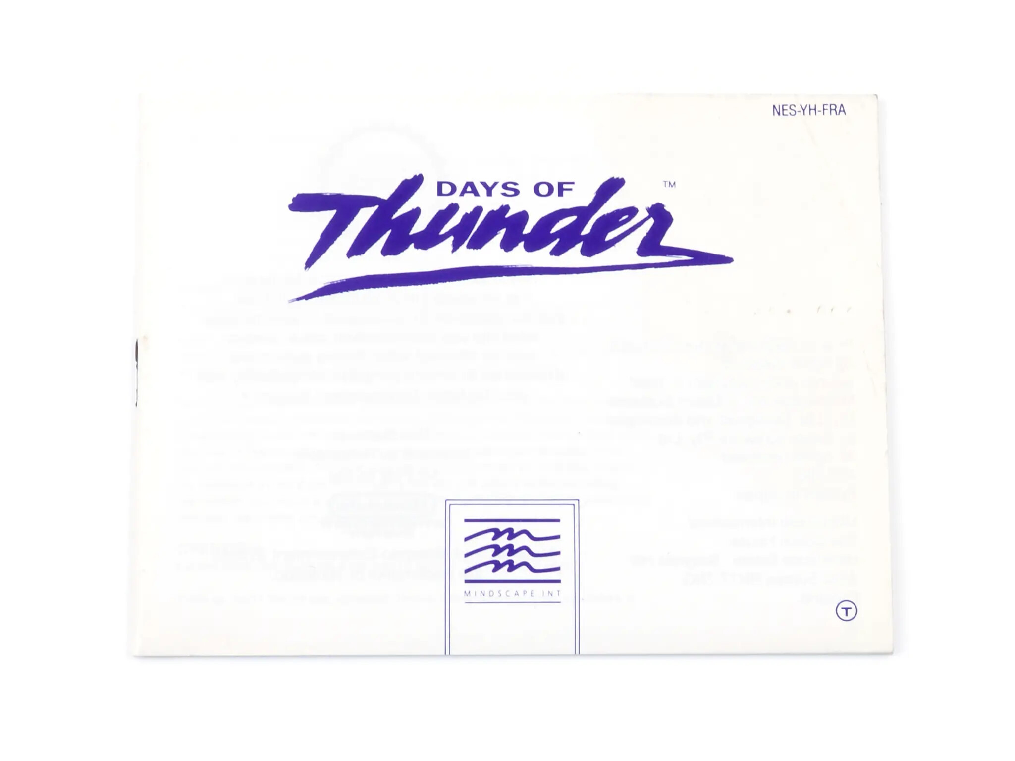 Days of Thunder - Manual Kaufen | Nintendo NES Manuals